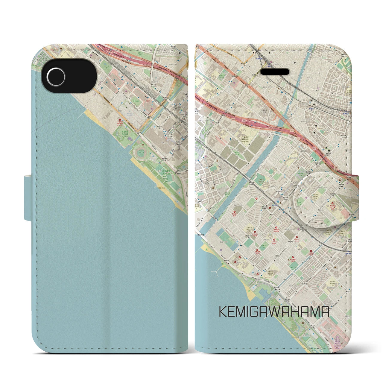 【検見川浜(千葉県)】地図柄iPhoneケース(手帳タイプ)ナチュラル・iPhone SE(第3 / 第2世代) / 8 / 7 / 6s / 6 用
