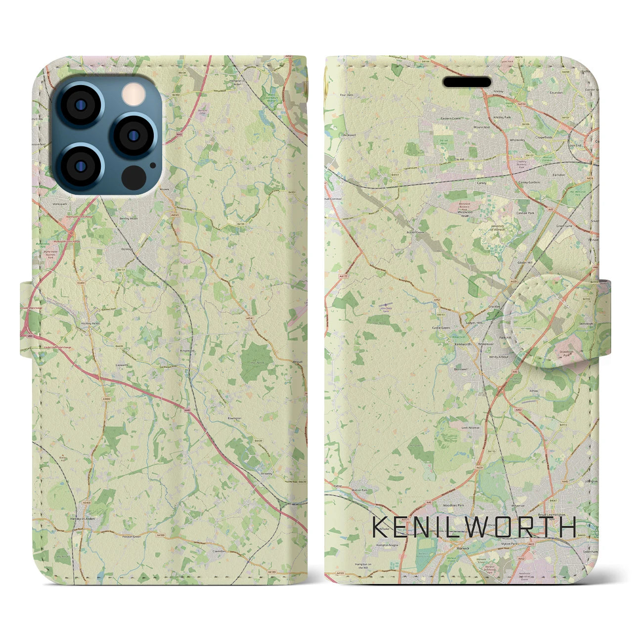 【ケニルワース(イギリス)】地図柄iPhoneケース(手帳タイプ)ナチュラル・iPhone 12 / 12 Pro 用