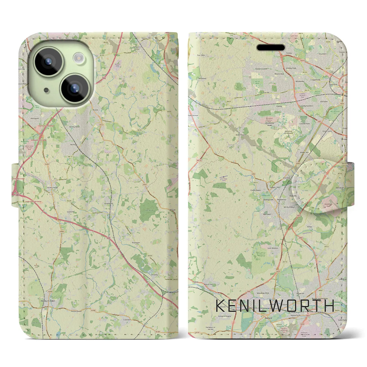 【ケニルワース(イギリス)】地図柄iPhoneケース(手帳タイプ)ナチュラル・iPhone 15 用