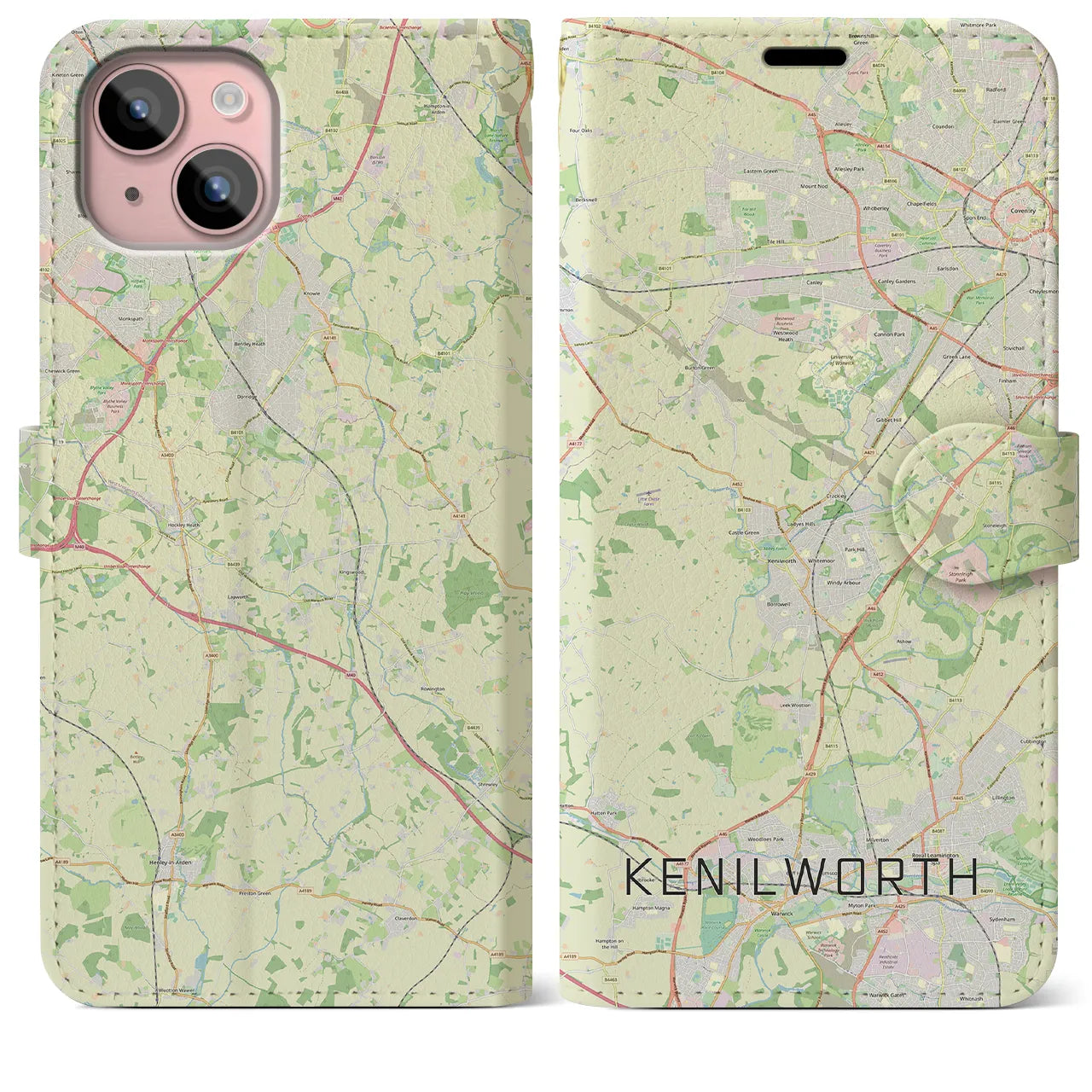 【ケニルワース(イギリス)】地図柄iPhoneケース(手帳タイプ)ナチュラル・iPhone 15 Plus 用
