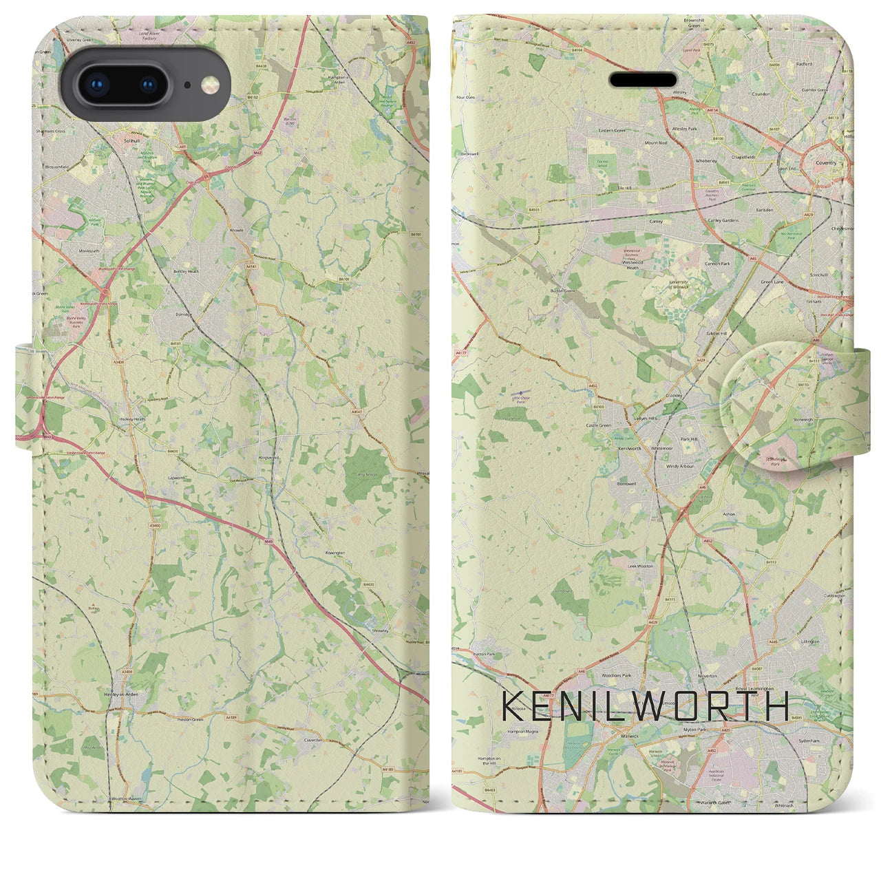 【ケニルワース(イギリス)】地図柄iPhoneケース(手帳タイプ)ナチュラル・iPhone 8Plus /7Plus / 6sPlus / 6Plus 用