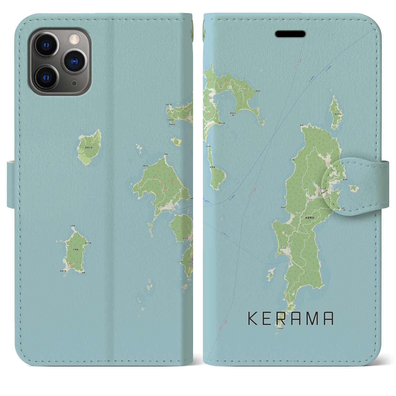 【慶良間(沖縄県)】地図柄iPhoneケース(手帳タイプ)ナチュラル・iPhone 11 Pro Max 用
