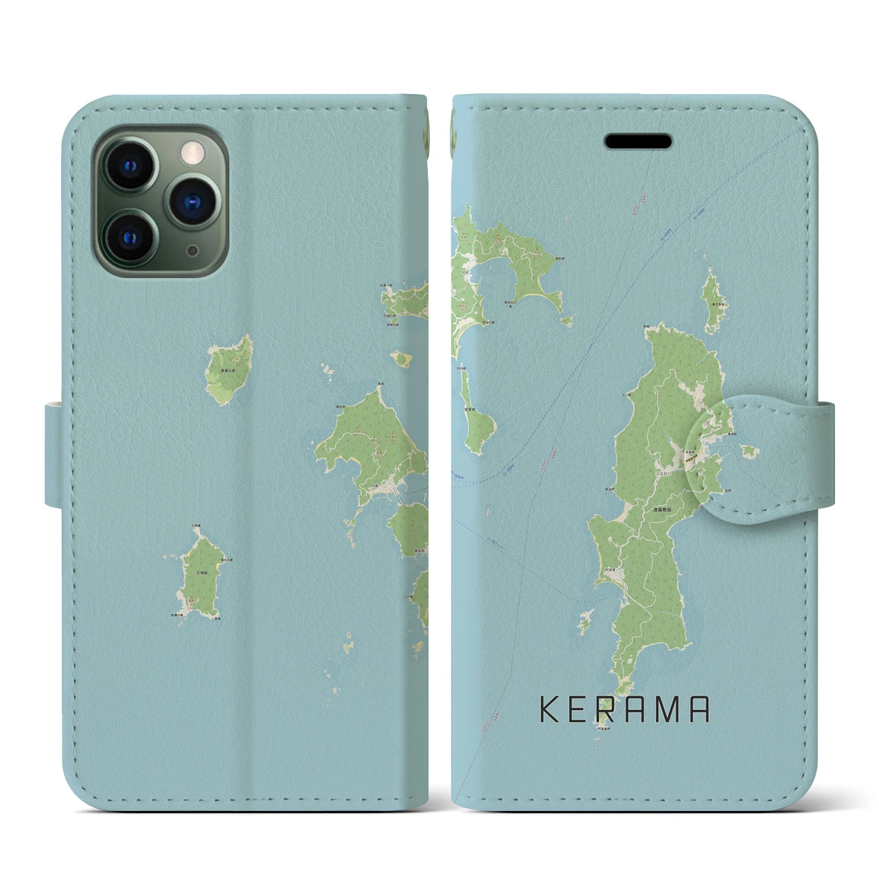 【慶良間(沖縄県)】地図柄iPhoneケース(手帳タイプ)ナチュラル・iPhone 11 Pro 用