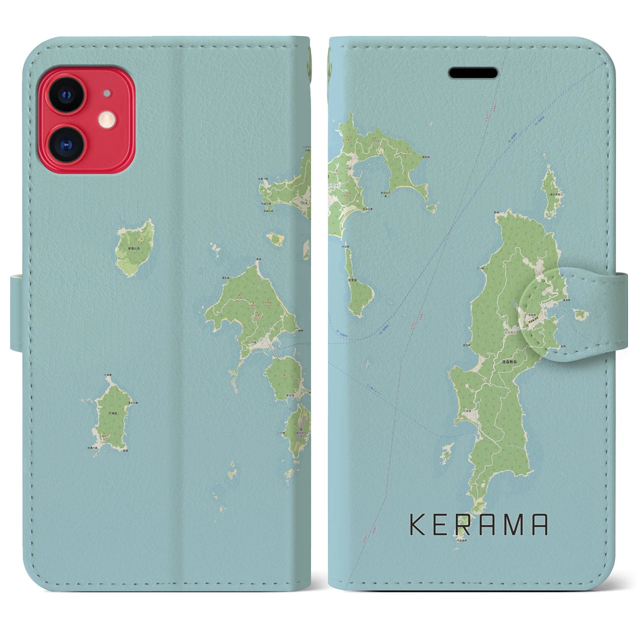 【慶良間(沖縄県)】地図柄iPhoneケース(手帳タイプ)ナチュラル・iPhone 11 用