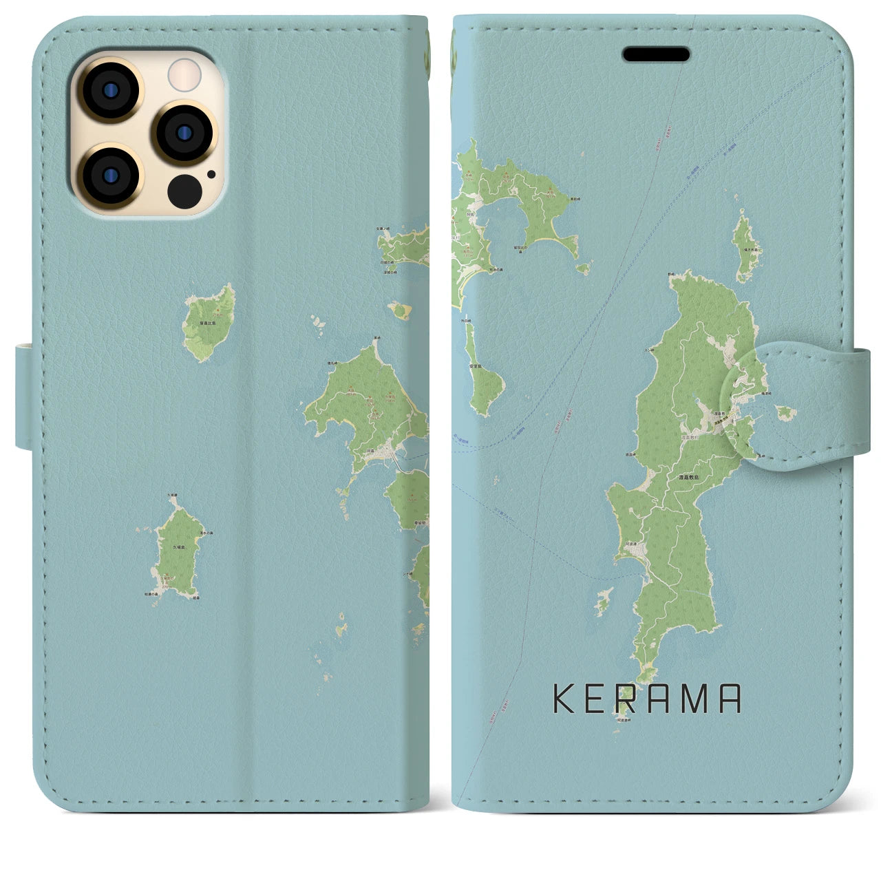 【慶良間(沖縄県)】地図柄iPhoneケース(手帳タイプ)ナチュラル・iPhone 12 Pro Max 用