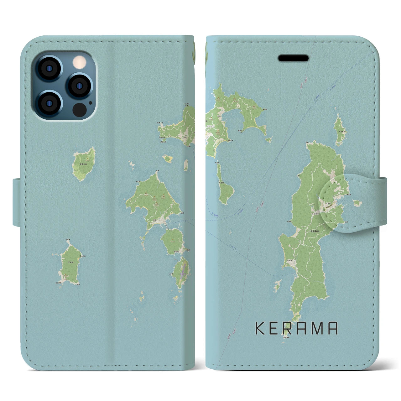 【慶良間(沖縄県)】地図柄iPhoneケース(手帳タイプ)ナチュラル・iPhone 12 / 12 Pro 用