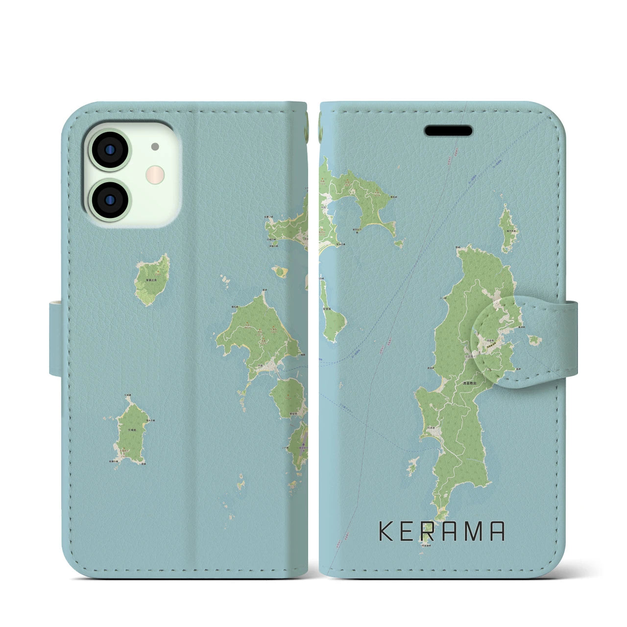 【慶良間(沖縄県)】地図柄iPhoneケース(手帳タイプ)ナチュラル・iPhone 12 mini 用