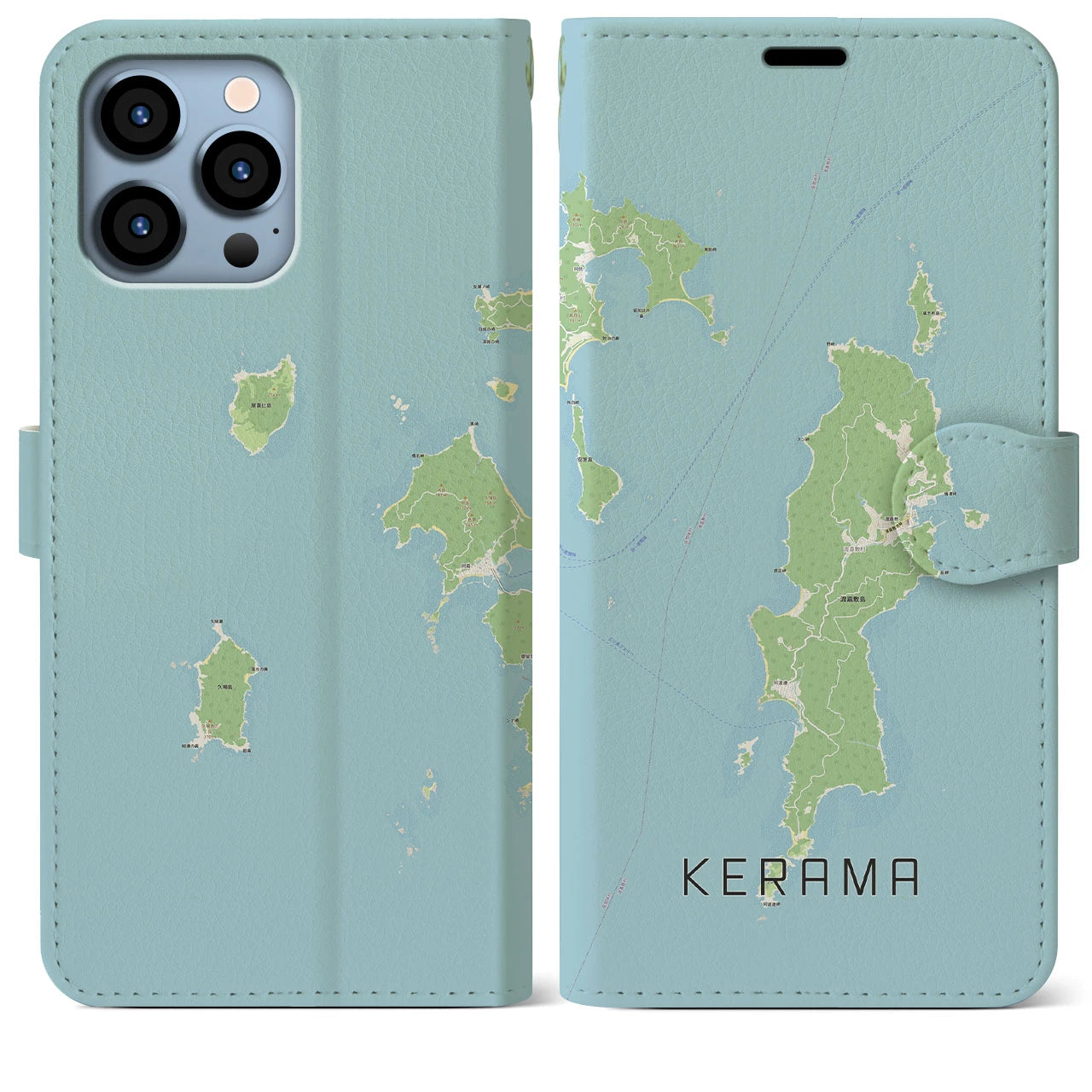 【慶良間(沖縄県)】地図柄iPhoneケース(手帳タイプ)ナチュラル・iPhone 13 Pro Max 用