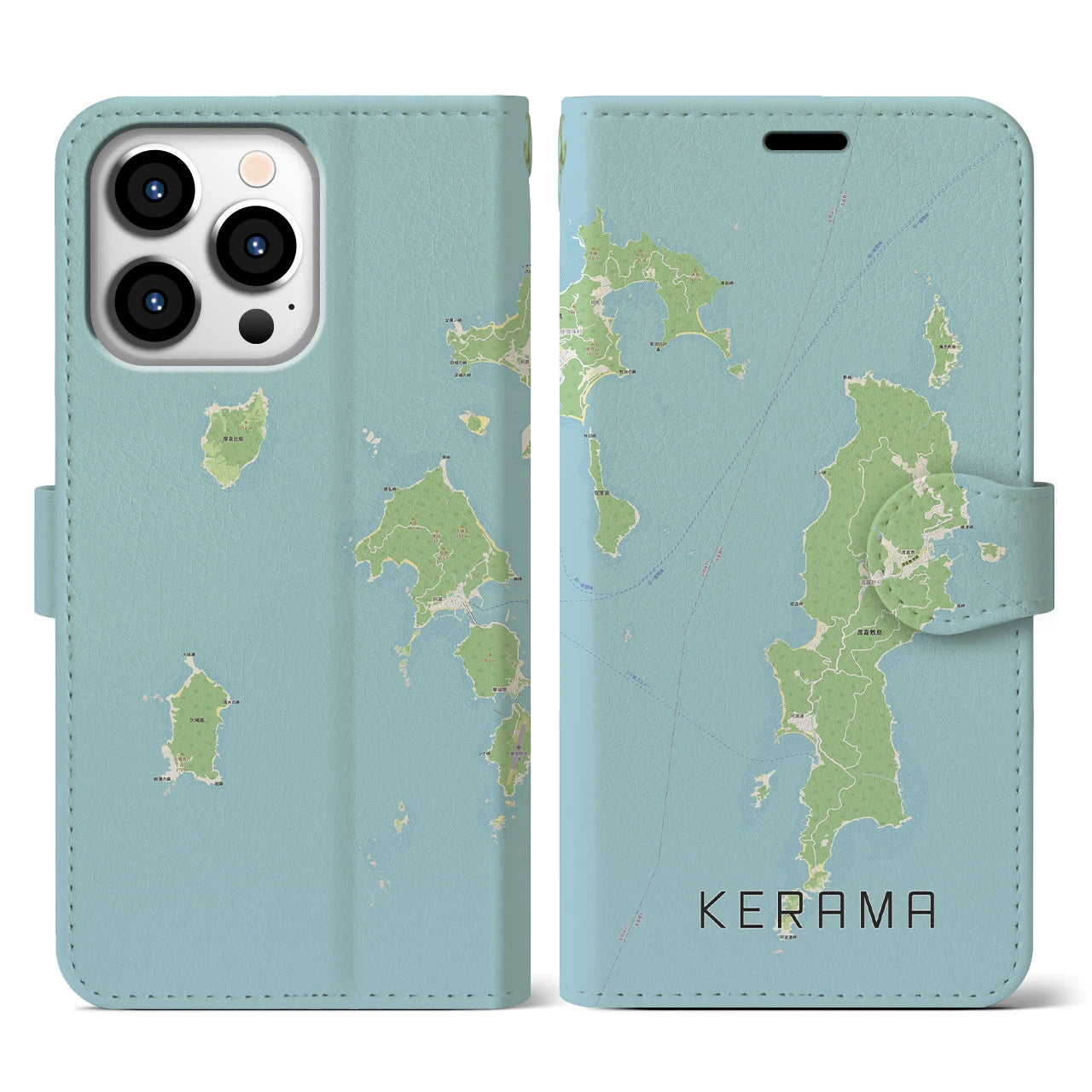 【慶良間(沖縄県)】地図柄iPhoneケース(手帳タイプ)ナチュラル・iPhone 13 Pro 用