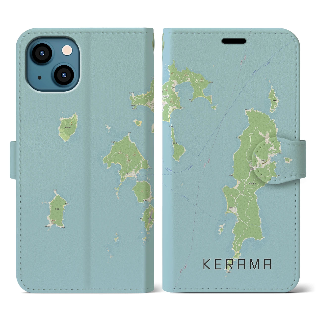 【慶良間(沖縄県)】地図柄iPhoneケース(手帳タイプ)ナチュラル・iPhone 13 用