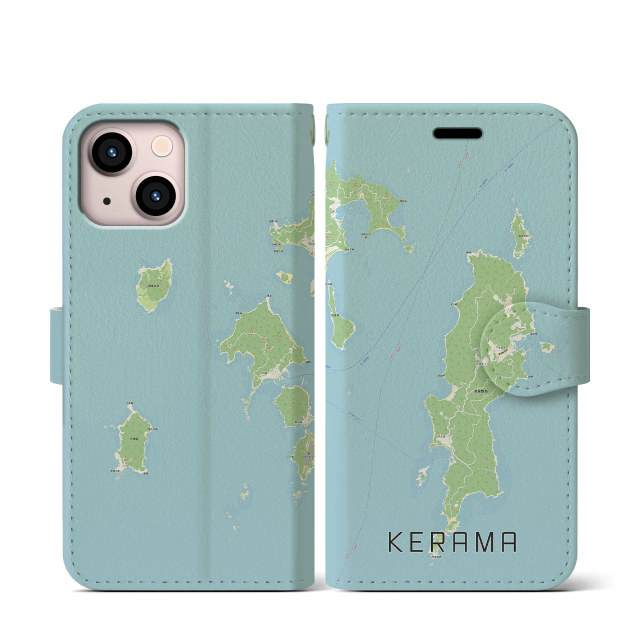 【慶良間(沖縄県)】地図柄iPhoneケース(手帳タイプ)ナチュラル・iPhone 13 mini 用