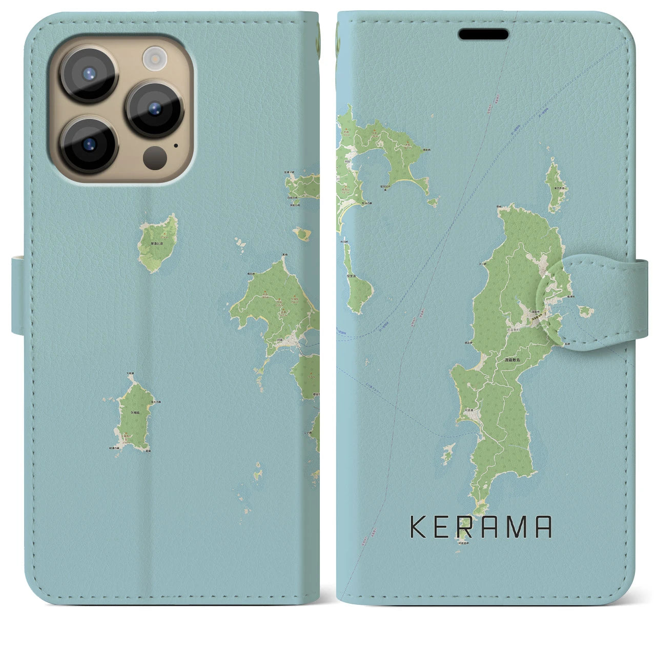 【慶良間(沖縄県)】地図柄iPhoneケース(手帳タイプ)ナチュラル・iPhone 14 Pro Max 用
