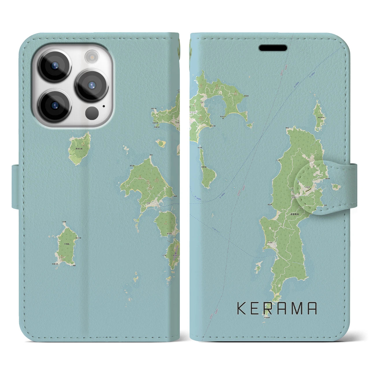 【慶良間(沖縄県)】地図柄iPhoneケース(手帳タイプ)ナチュラル・iPhone 14 Pro 用