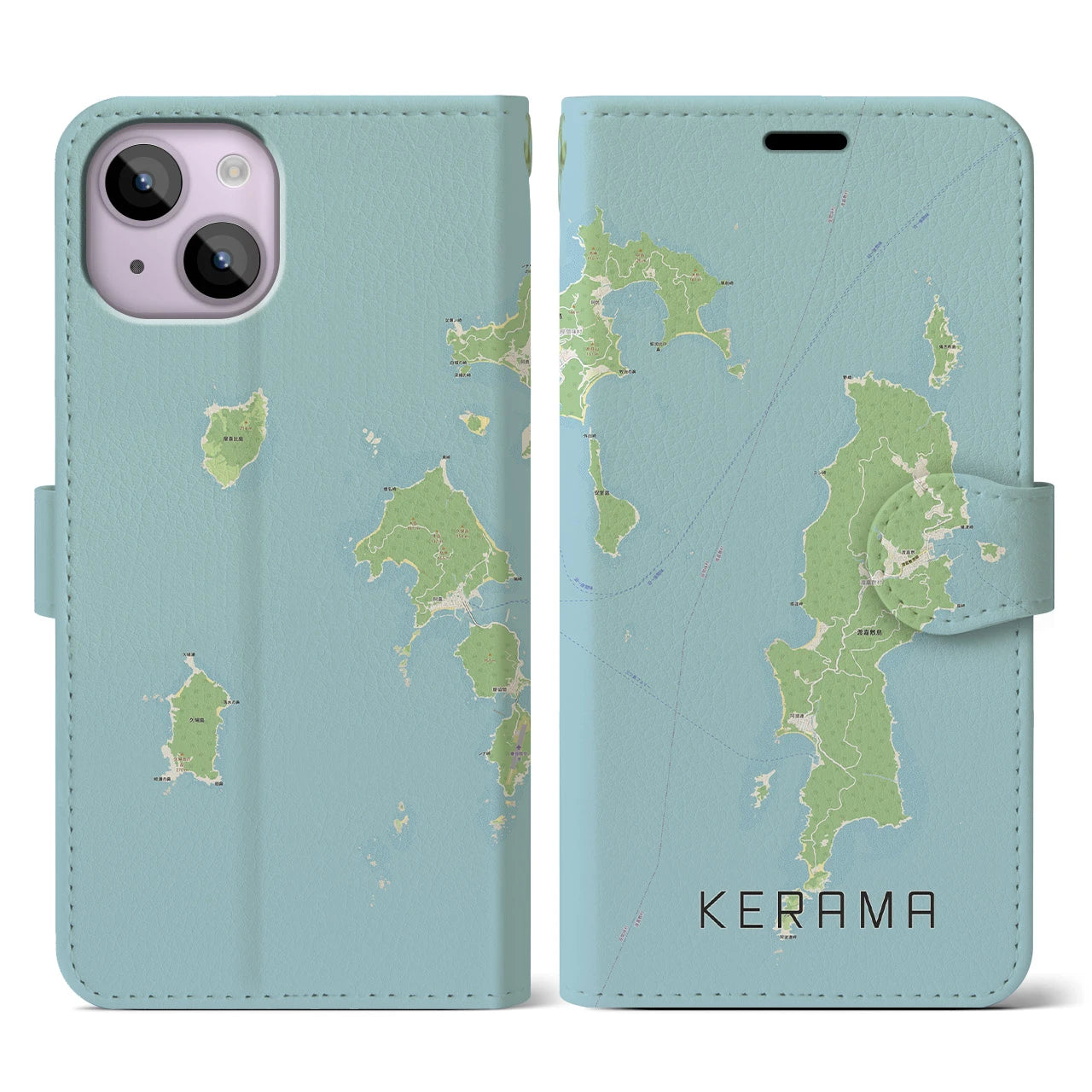【慶良間(沖縄県)】地図柄iPhoneケース(手帳タイプ)ナチュラル・iPhone 14 用