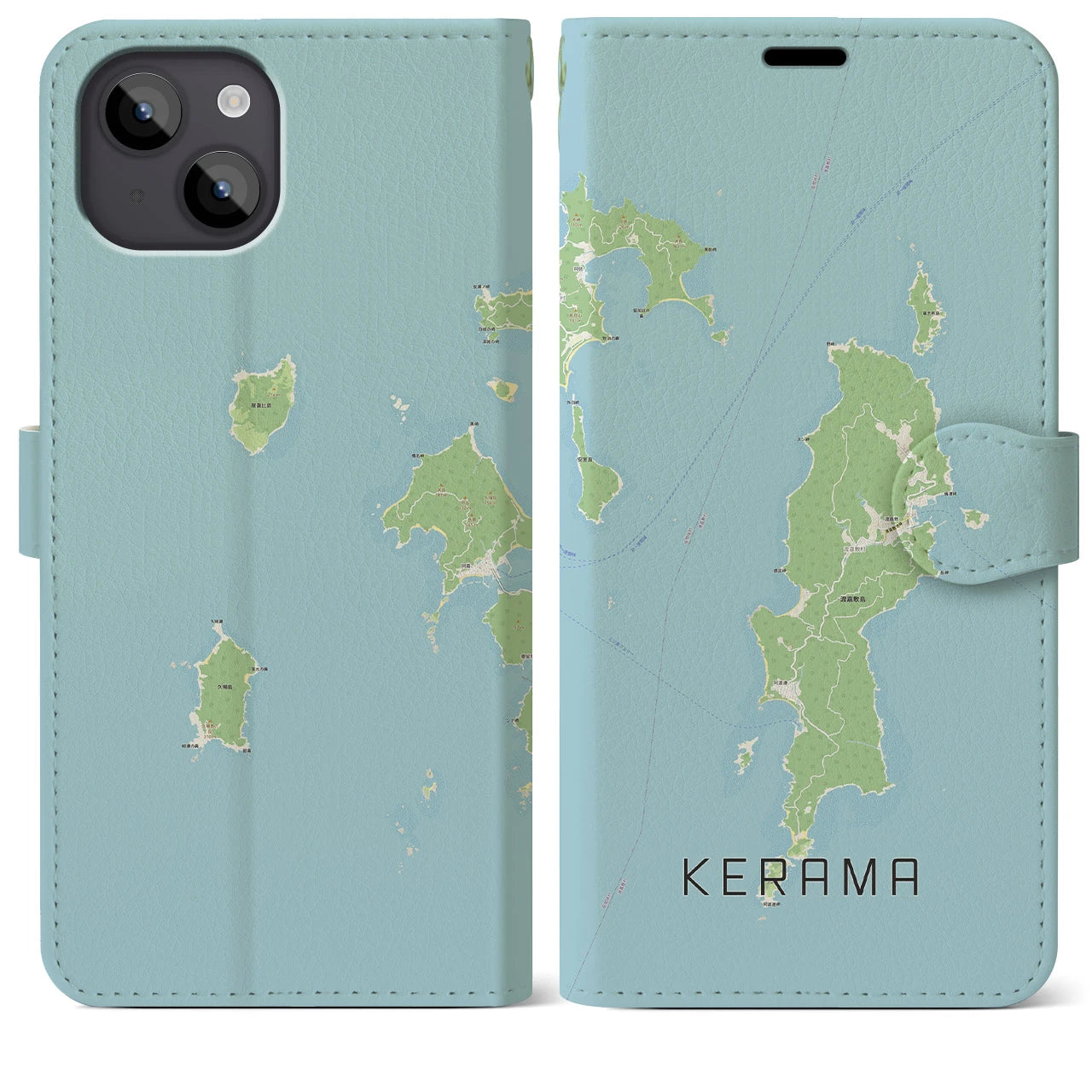 【慶良間(沖縄県)】地図柄iPhoneケース(手帳タイプ)ナチュラル・iPhone 14 Plus 用