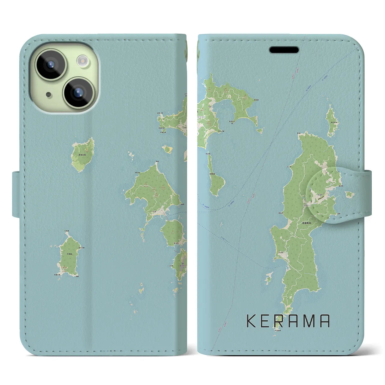 【慶良間(沖縄県)】地図柄iPhoneケース(手帳タイプ)ナチュラル・iPhone 15 用