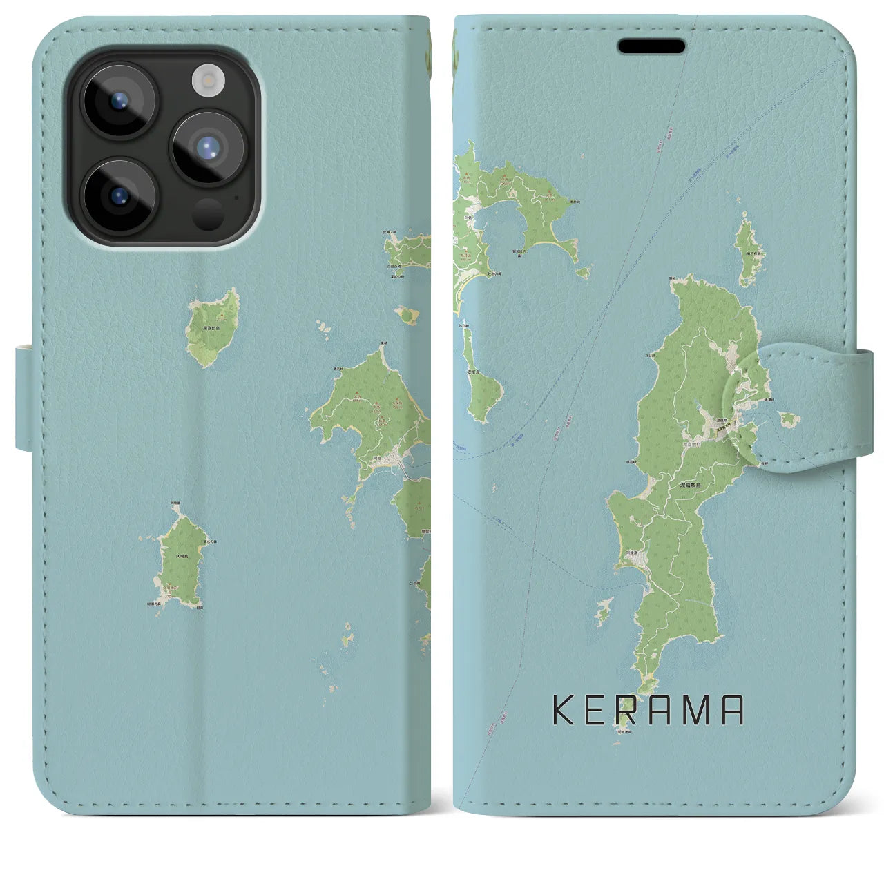【慶良間(沖縄県)】地図柄iPhoneケース(手帳タイプ)ナチュラル・iPhone 15 Pro Max 用