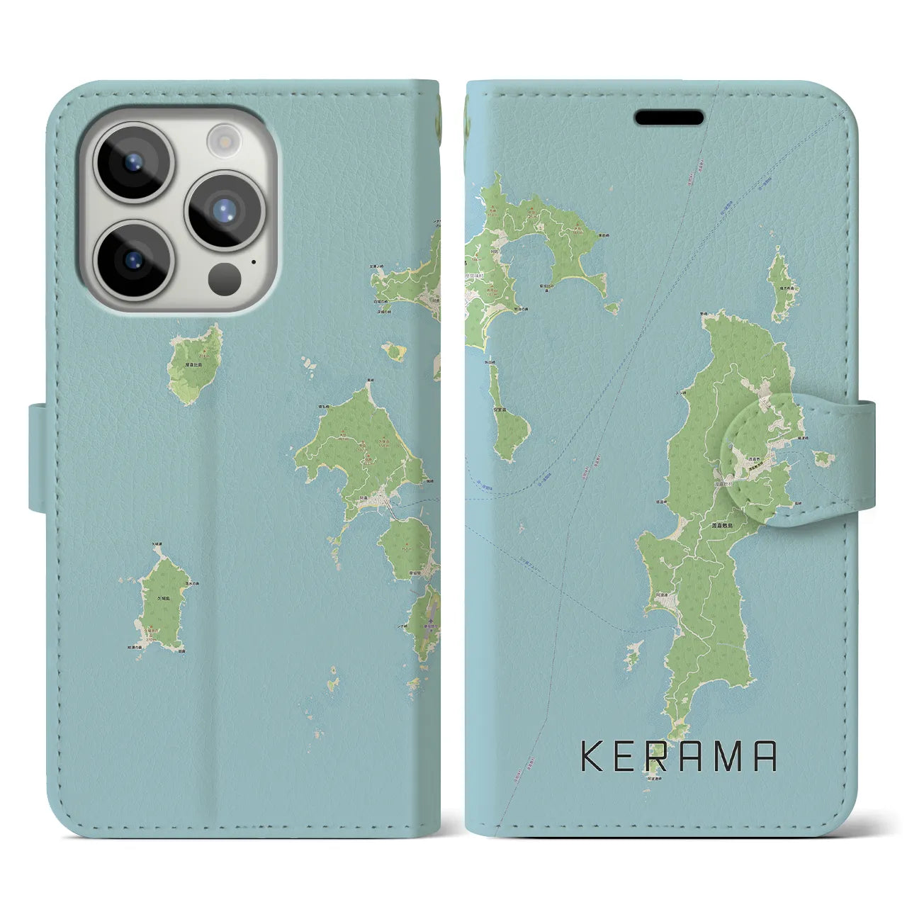 【慶良間(沖縄県)】地図柄iPhoneケース(手帳タイプ)ナチュラル・iPhone 15 Pro 用