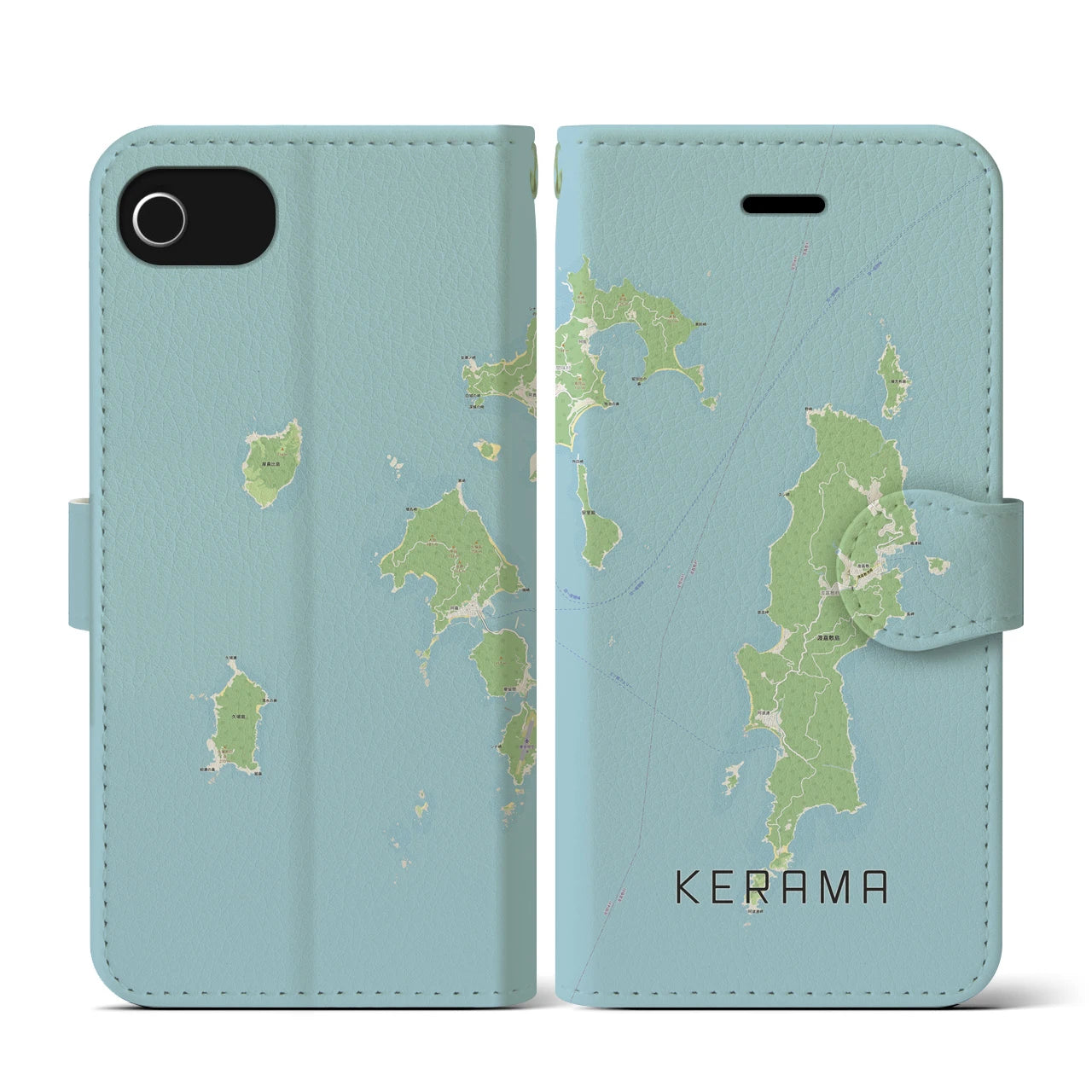 【慶良間(沖縄県)】地図柄iPhoneケース(手帳タイプ)ナチュラル・iPhone SE(第3 / 第2世代) / 8 / 7 / 6s / 6 用
