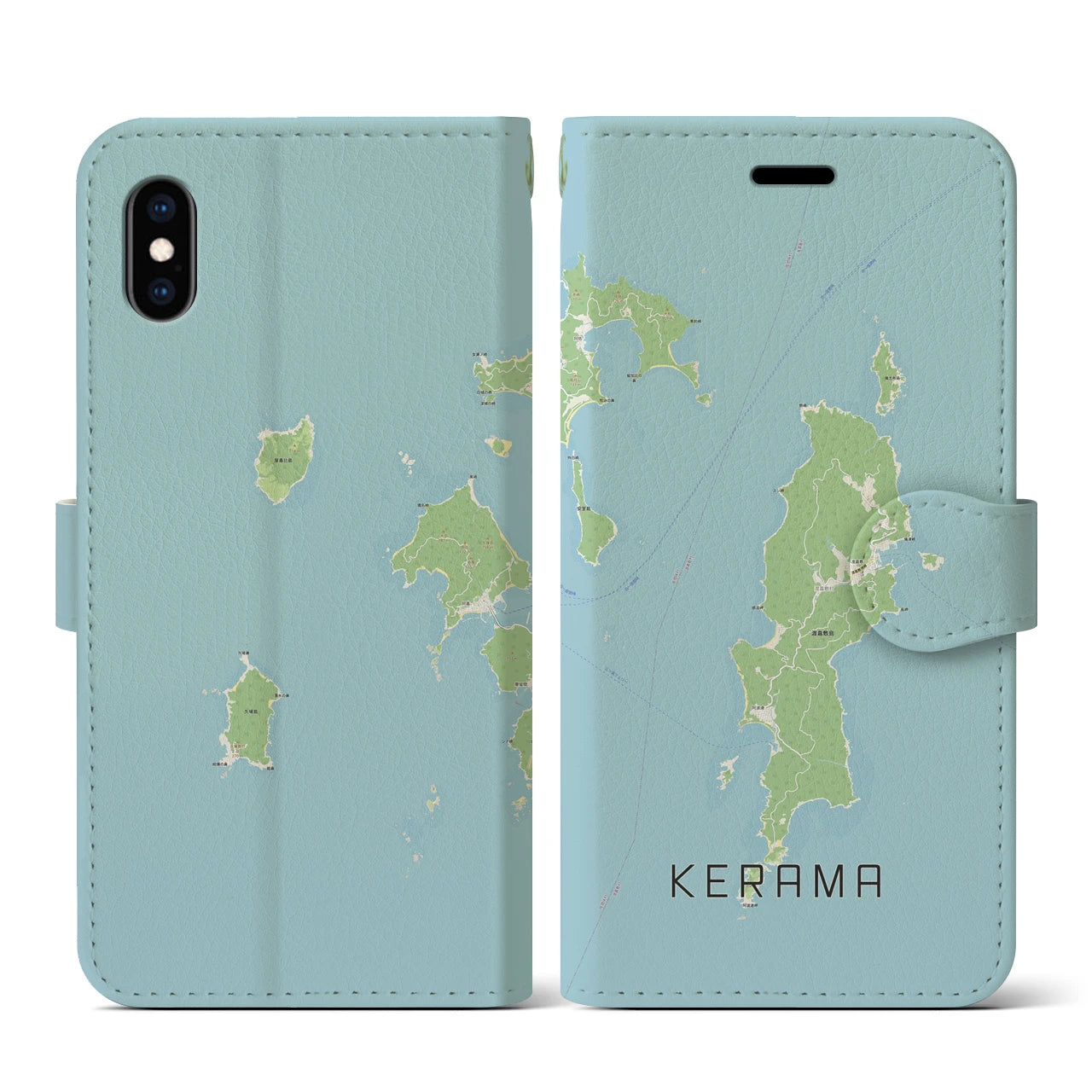 【慶良間(沖縄県)】地図柄iPhoneケース(手帳タイプ)ナチュラル・iPhone XS / X 用