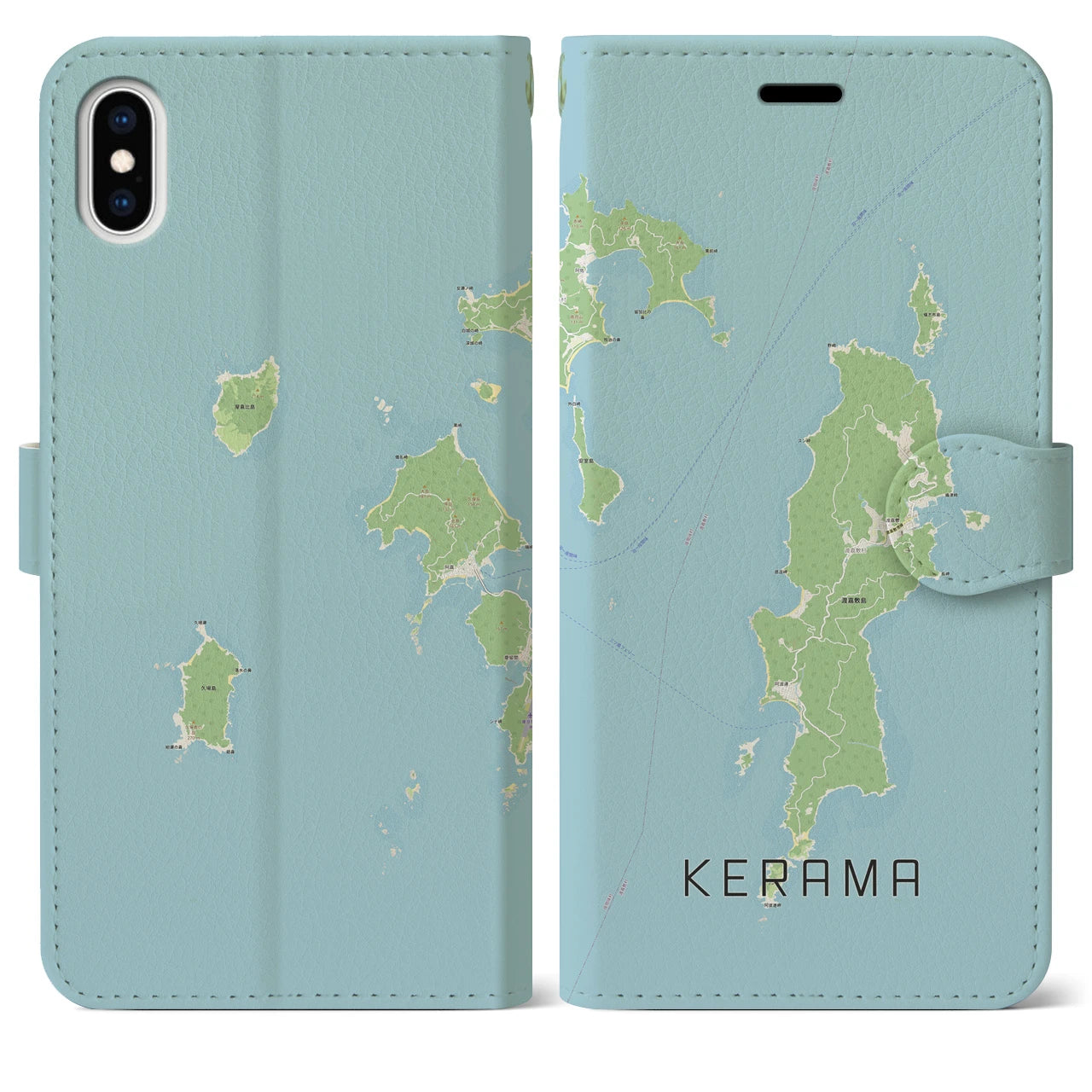 【慶良間(沖縄県)】地図柄iPhoneケース(手帳タイプ)ナチュラル・iPhone XS Max 用