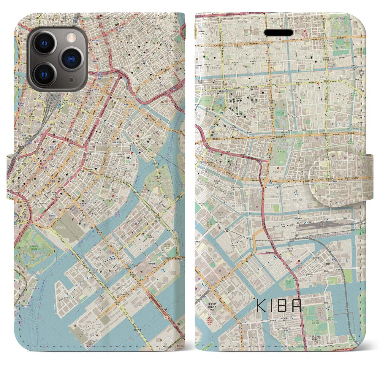 【木場(東京都)】地図柄iPhoneケース(手帳タイプ)ナチュラル・iPhone 11 Pro Max 用