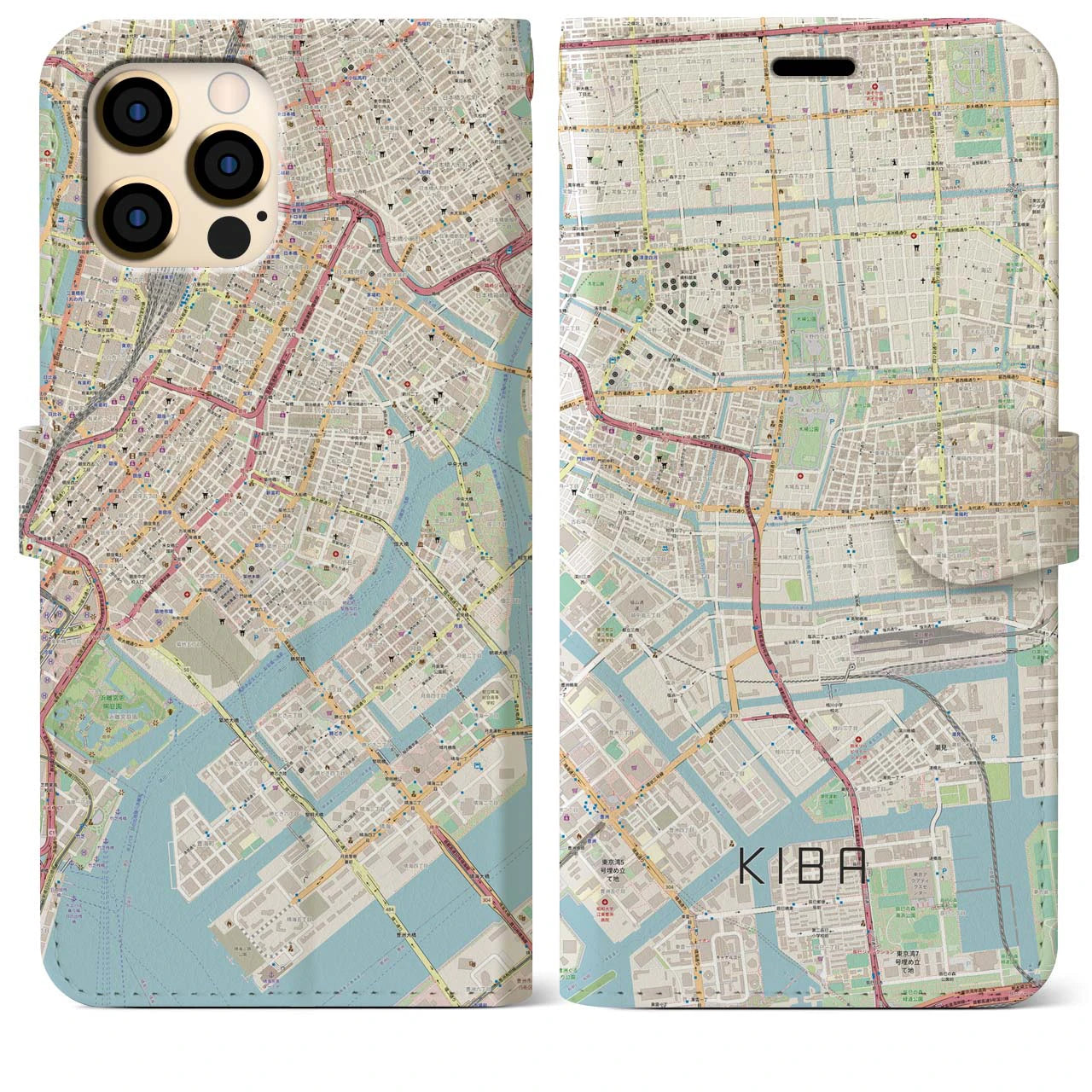 【木場(東京都)】地図柄iPhoneケース(手帳タイプ)ナチュラル・iPhone 12 Pro Max 用