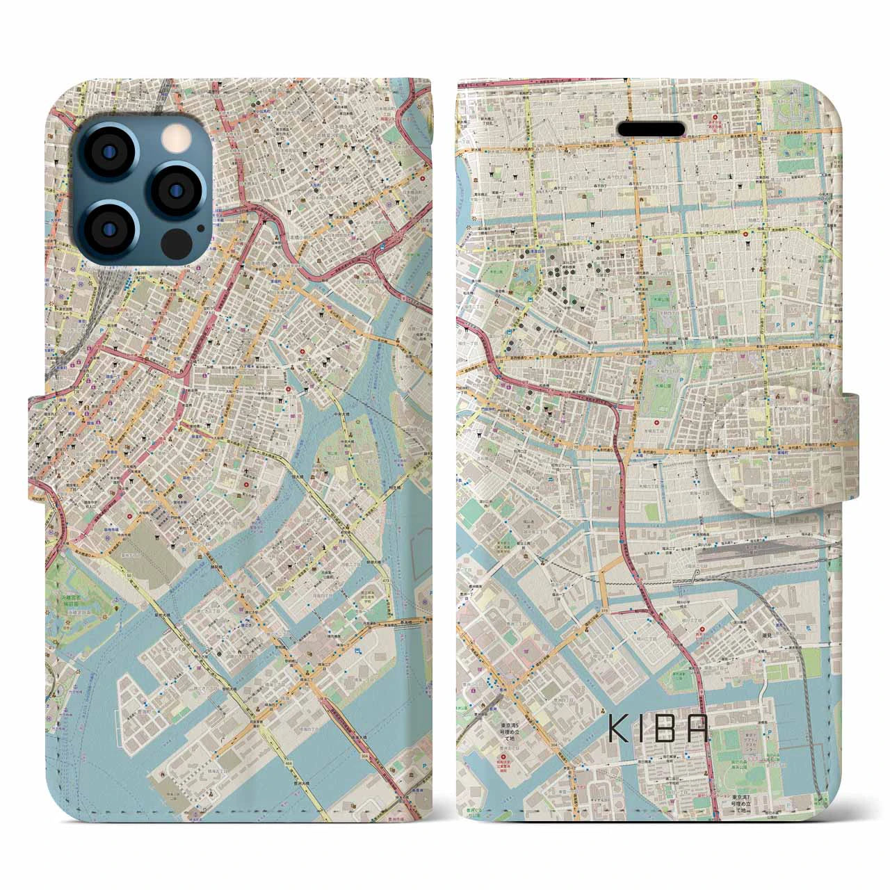 【木場(東京都)】地図柄iPhoneケース(手帳タイプ)ナチュラル・iPhone 12 / 12 Pro 用