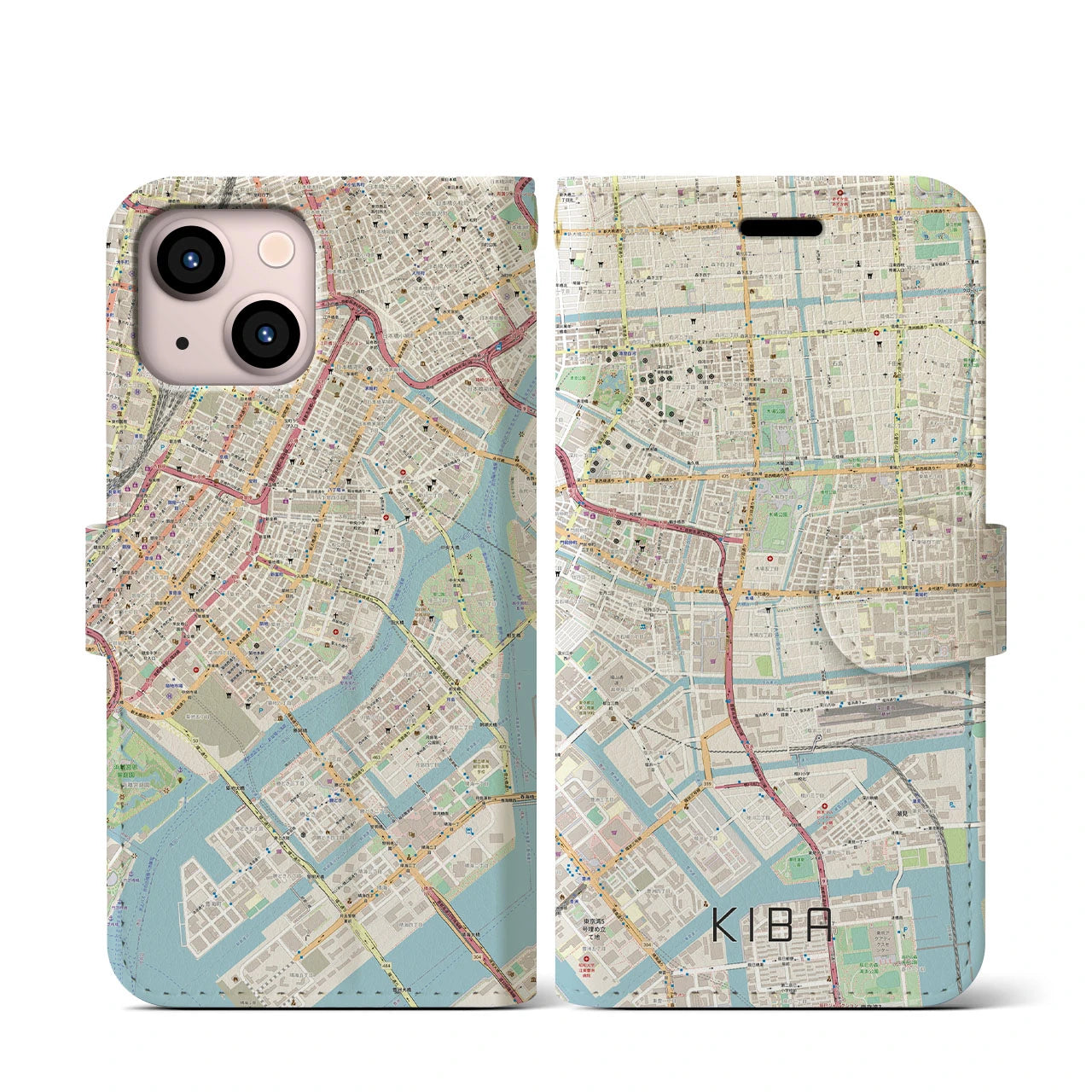 【木場(東京都)】地図柄iPhoneケース(手帳タイプ)ナチュラル・iPhone 13 mini 用