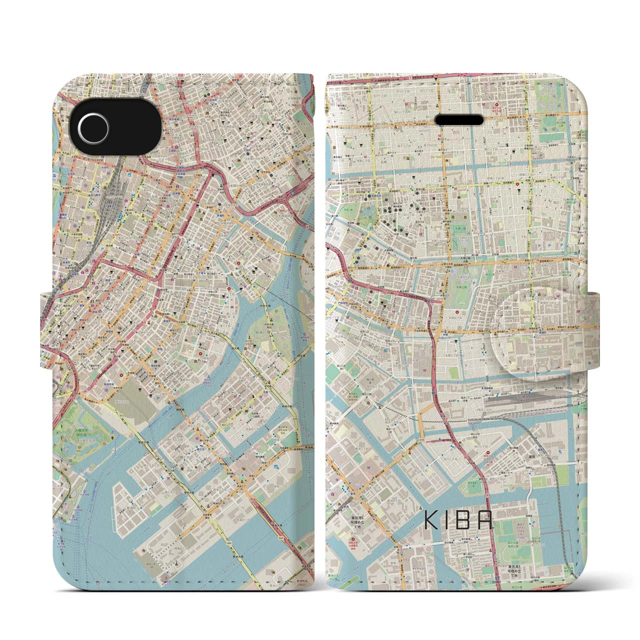 【木場(東京都)】地図柄iPhoneケース(手帳タイプ)ナチュラル・iPhone SE(第3 / 第2世代) / 8 / 7 / 6s / 6 用