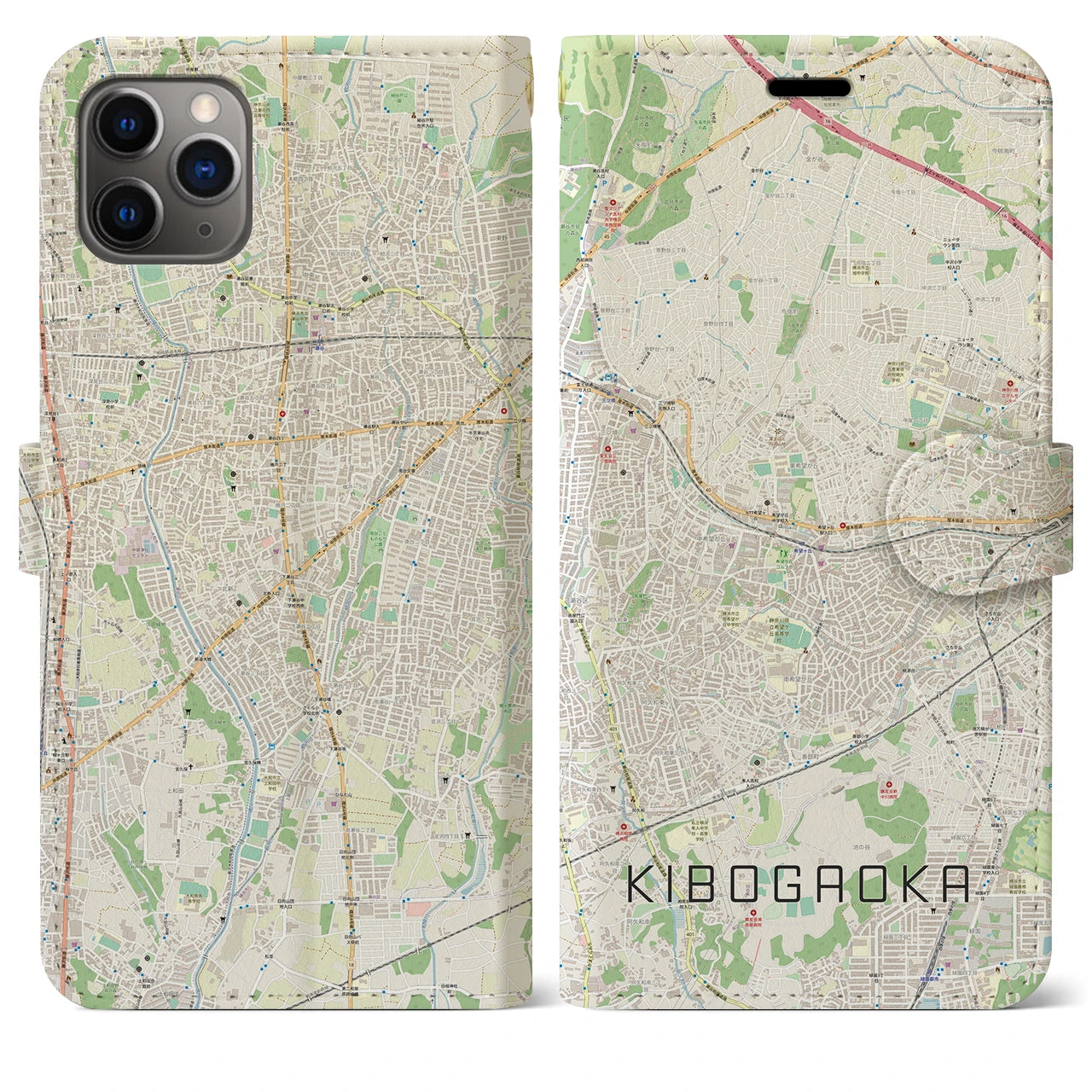 【希望ヶ丘(神奈川県)】地図柄iPhoneケース(手帳タイプ)ナチュラル・iPhone 11 Pro Max 用