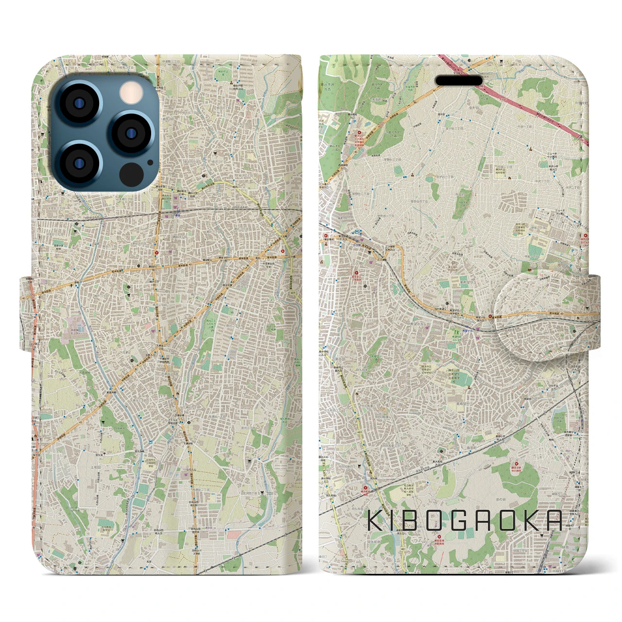 【希望ヶ丘(神奈川県)】地図柄iPhoneケース(手帳タイプ)ナチュラル・iPhone 12 / 12 Pro 用