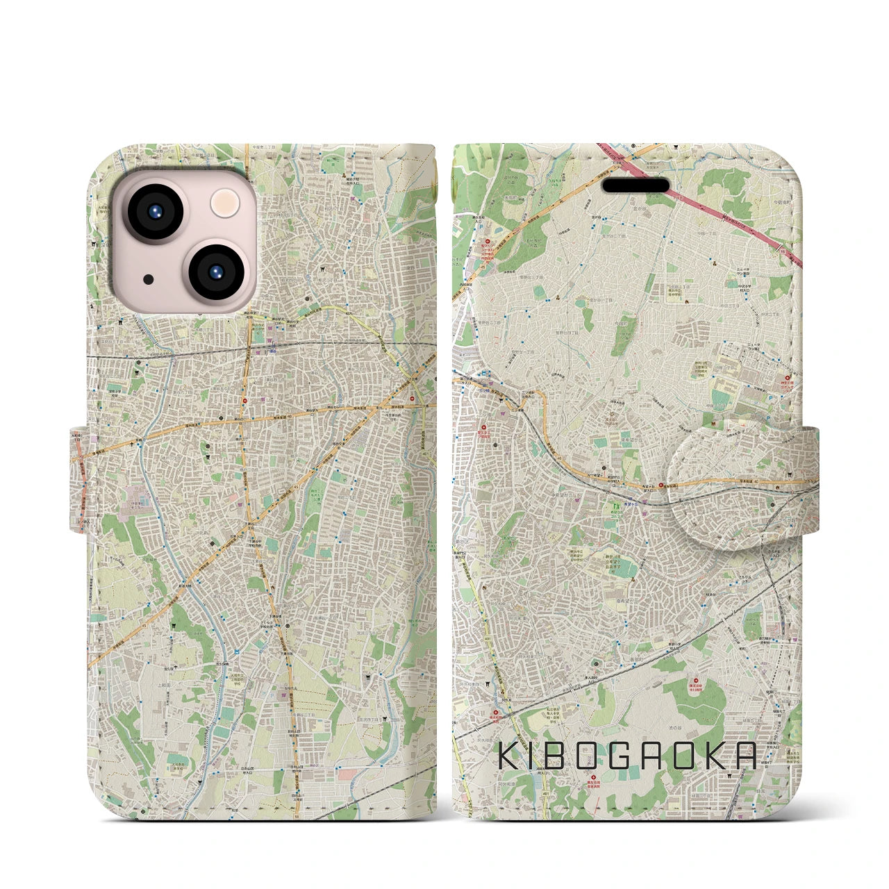 【希望ヶ丘(神奈川県)】地図柄iPhoneケース(手帳タイプ)ナチュラル・iPhone 13 mini 用