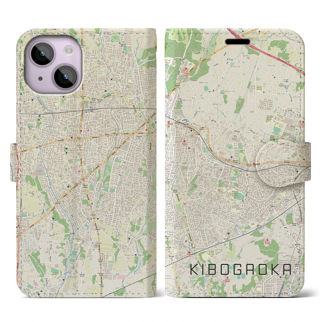 【希望ヶ丘(神奈川県)】地図柄iPhoneケース(手帳タイプ)ナチュラル・iPhone 14 用