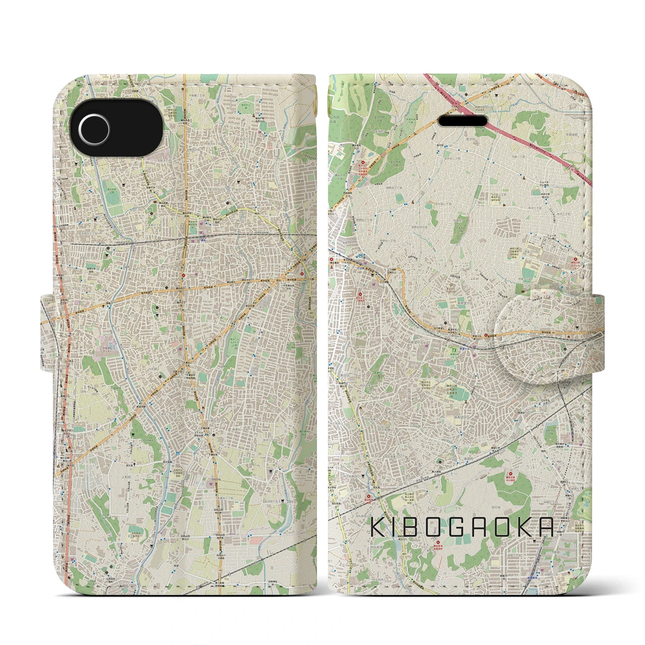 【希望ヶ丘(神奈川県)】地図柄iPhoneケース(手帳タイプ)ナチュラル・iPhone SE(第3 / 第2世代) / 8 / 7 / 6s / 6 用