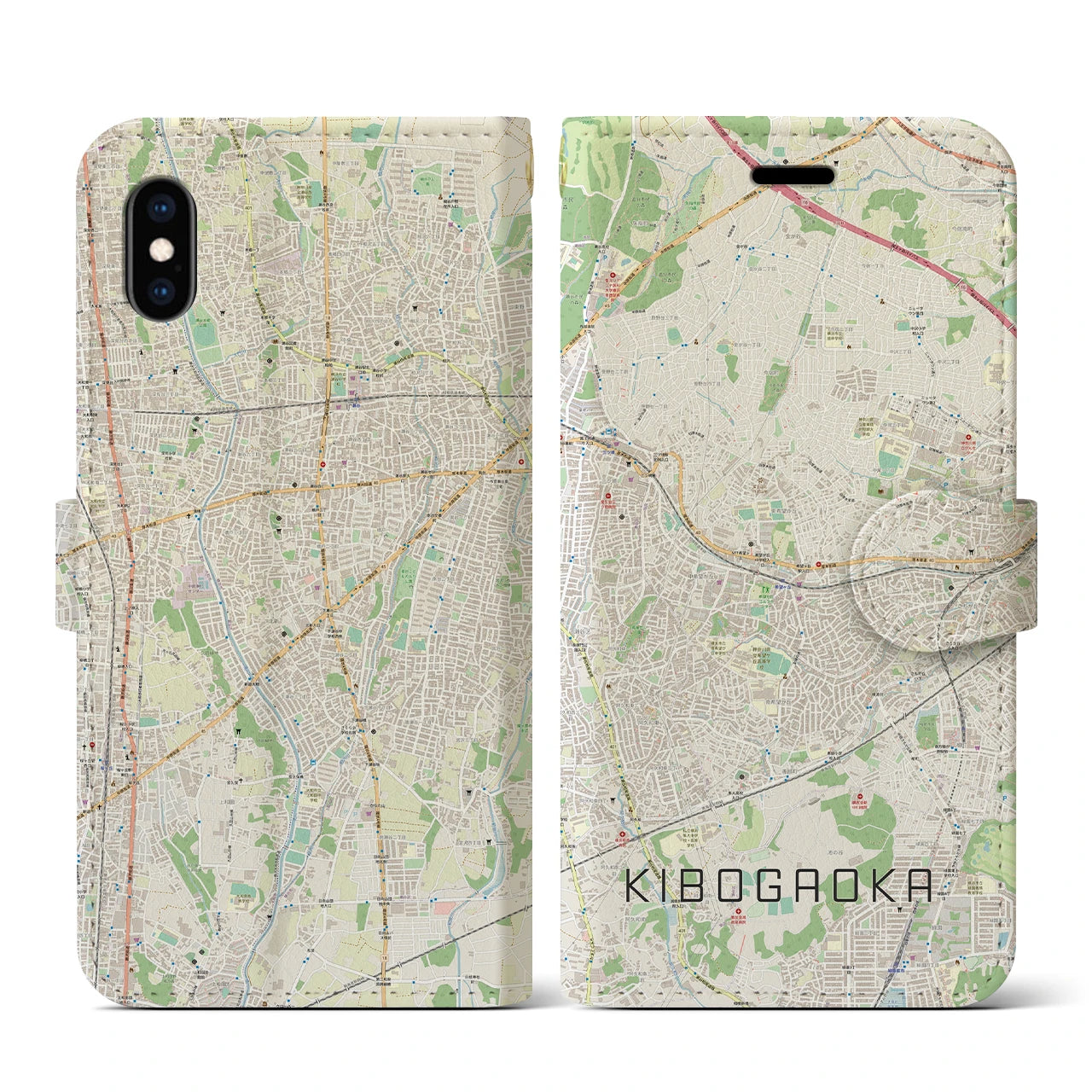 【希望ヶ丘(神奈川県)】地図柄iPhoneケース(手帳タイプ)ナチュラル・iPhone XS / X 用