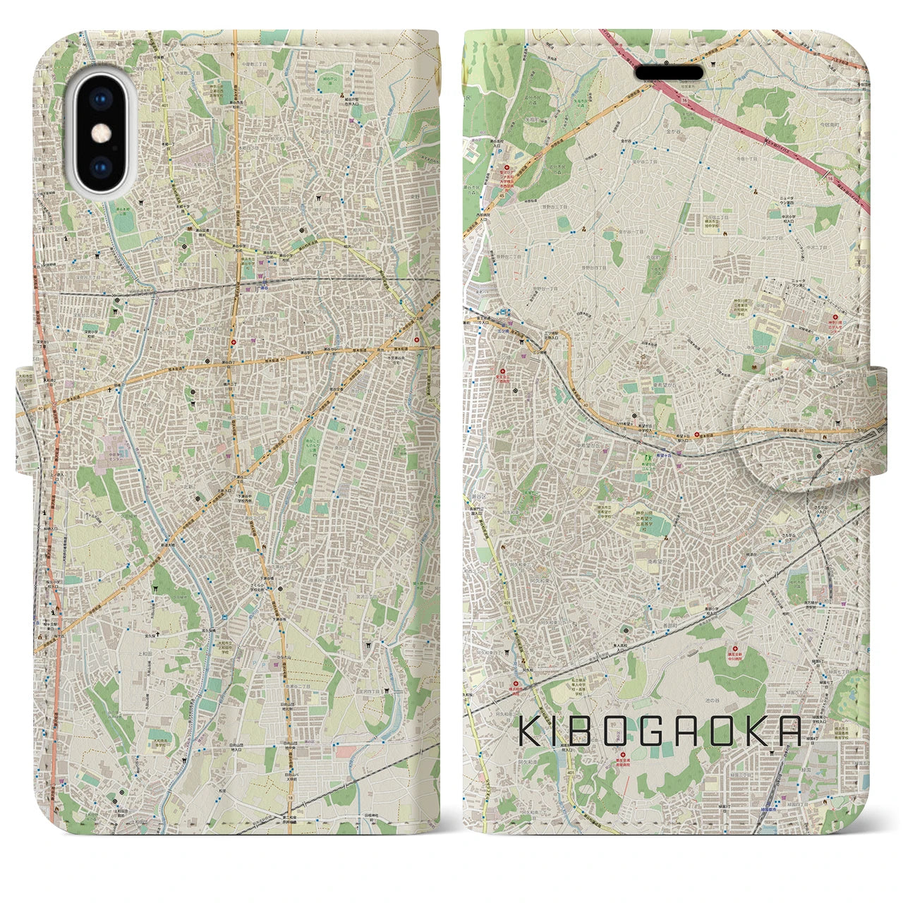 【希望ヶ丘(神奈川県)】地図柄iPhoneケース(手帳タイプ)ナチュラル・iPhone XS Max 用