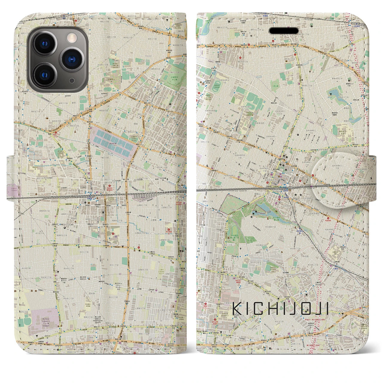 【吉祥寺2(東京都)】地図柄iPhoneケース(手帳タイプ)ナチュラル・iPhone 11 Pro Max 用