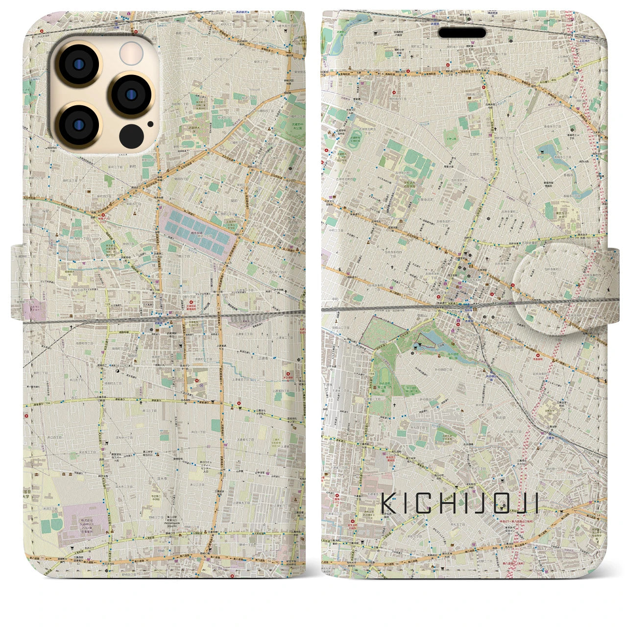 【吉祥寺2(東京都)】地図柄iPhoneケース(手帳タイプ)ナチュラル・iPhone 12 Pro Max 用