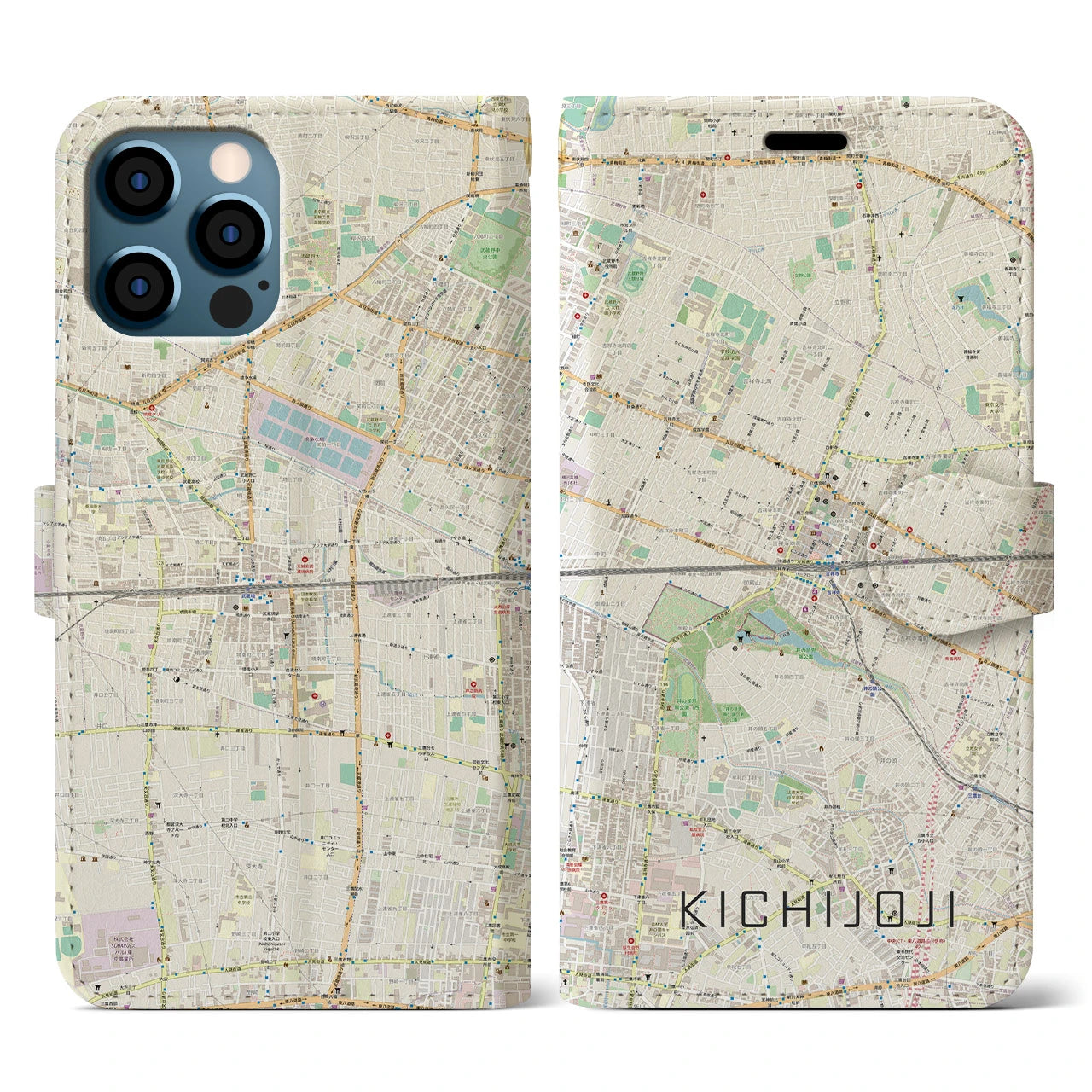 【吉祥寺2(東京都)】地図柄iPhoneケース(手帳タイプ)ナチュラル・iPhone 12 / 12 Pro 用