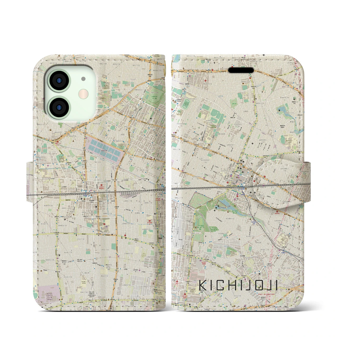【吉祥寺2(東京都)】地図柄iPhoneケース(手帳タイプ)ナチュラル・iPhone 12 mini 用