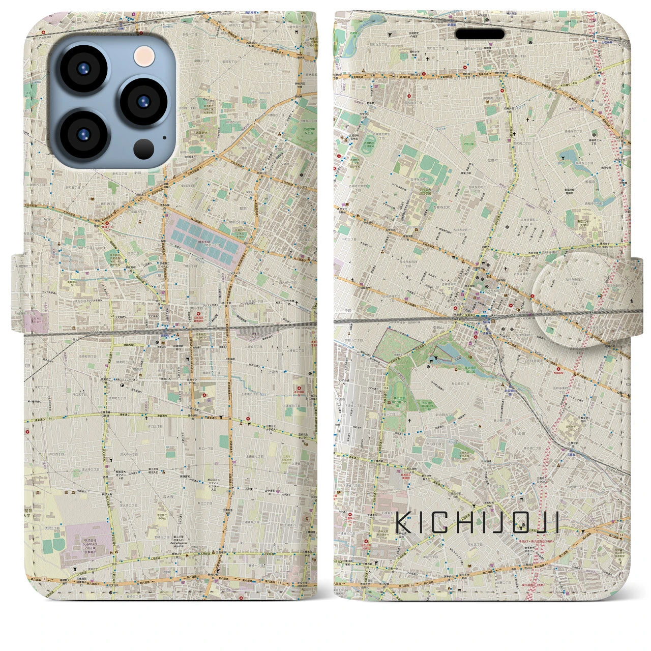 【吉祥寺2(東京都)】地図柄iPhoneケース(手帳タイプ)ナチュラル・iPhone 13 Pro Max 用