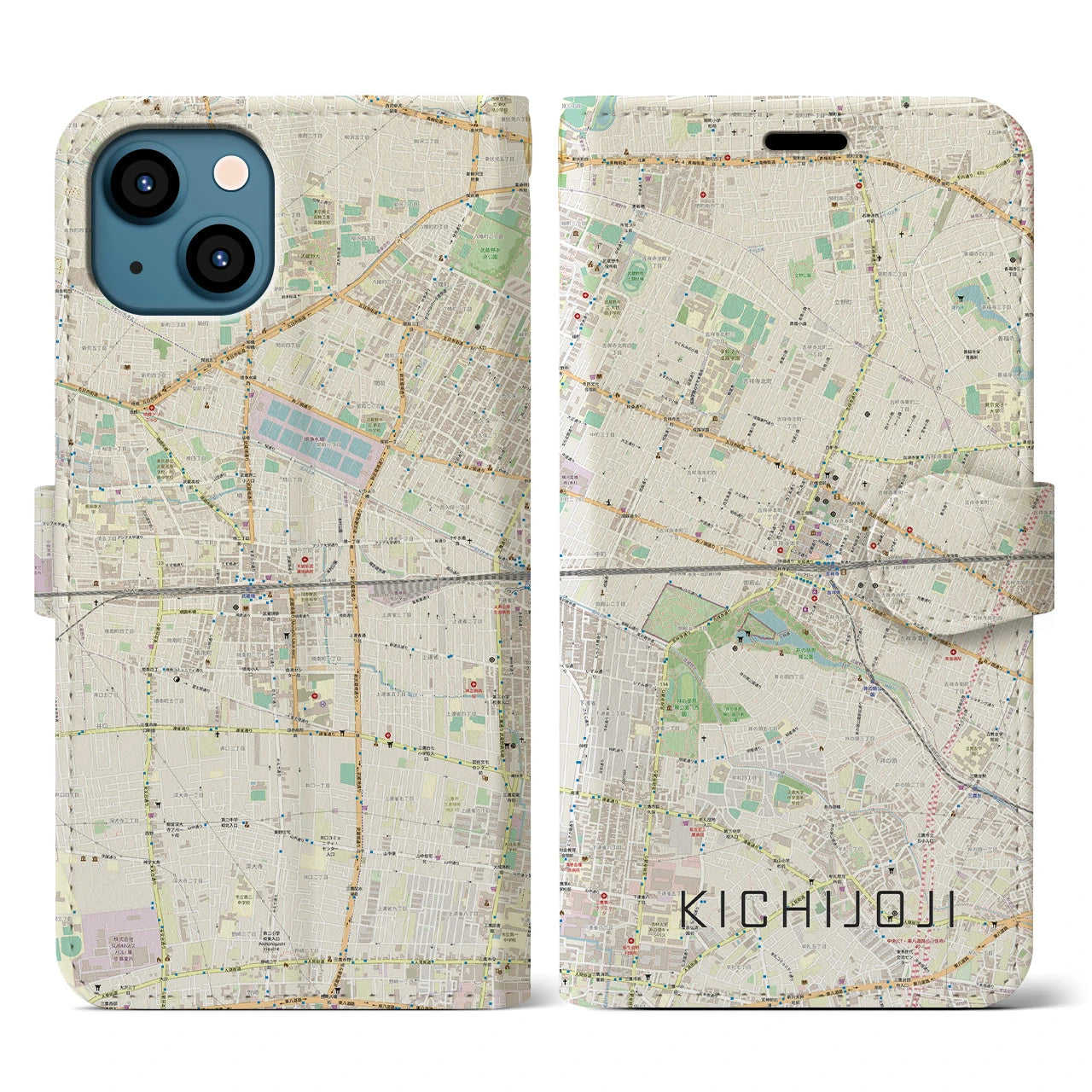 【吉祥寺2(東京都)】地図柄iPhoneケース(手帳タイプ)ナチュラル・iPhone 13 用