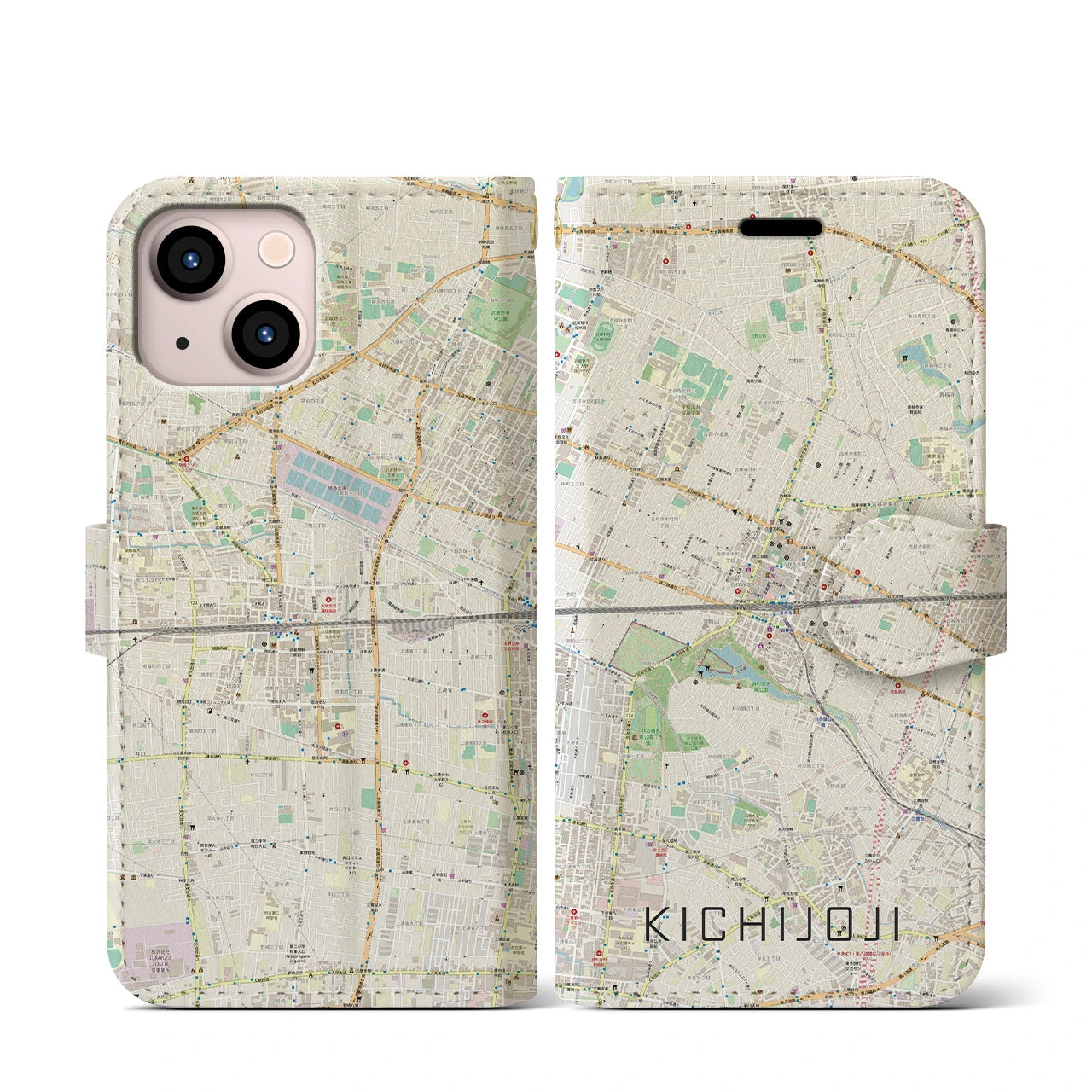 【吉祥寺2(東京都)】地図柄iPhoneケース(手帳タイプ)ナチュラル・iPhone 13 mini 用