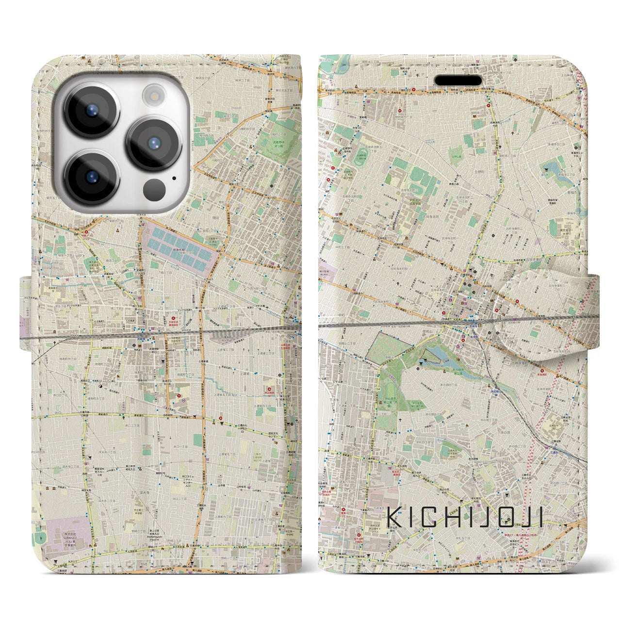 【吉祥寺2(東京都)】地図柄iPhoneケース(手帳タイプ)ナチュラル・iPhone 14 Pro 用