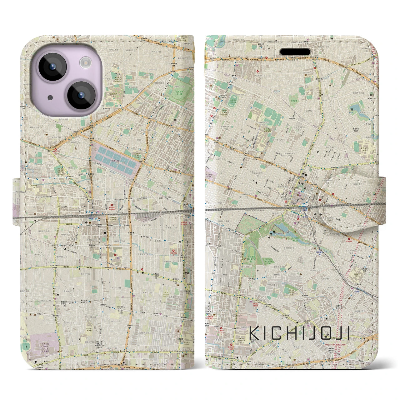 【吉祥寺2(東京都)】地図柄iPhoneケース(手帳タイプ)ナチュラル・iPhone 14 用