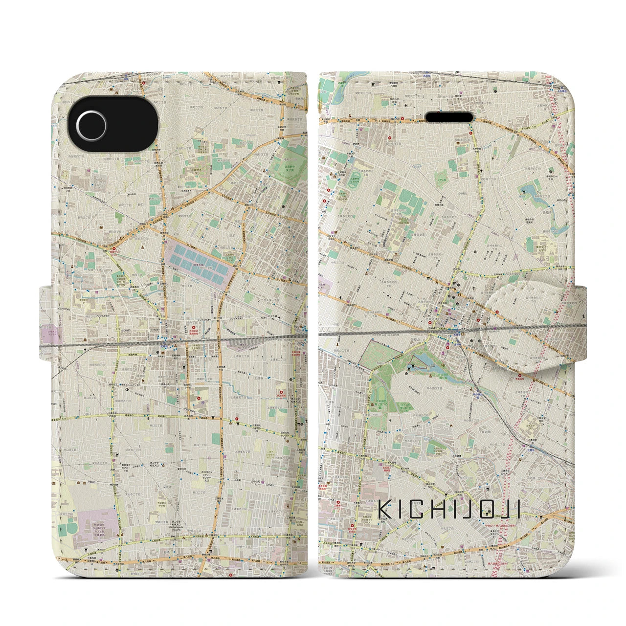 【吉祥寺2(東京都)】地図柄iPhoneケース(手帳タイプ)ナチュラル・iPhone SE(第3 / 第2世代) / 8 / 7 / 6s / 6 用