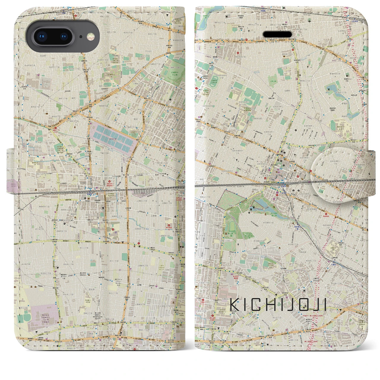 【吉祥寺2(東京都)】地図柄iPhoneケース(手帳タイプ)ナチュラル・iPhone 8Plus /7Plus / 6sPlus / 6Plus 用