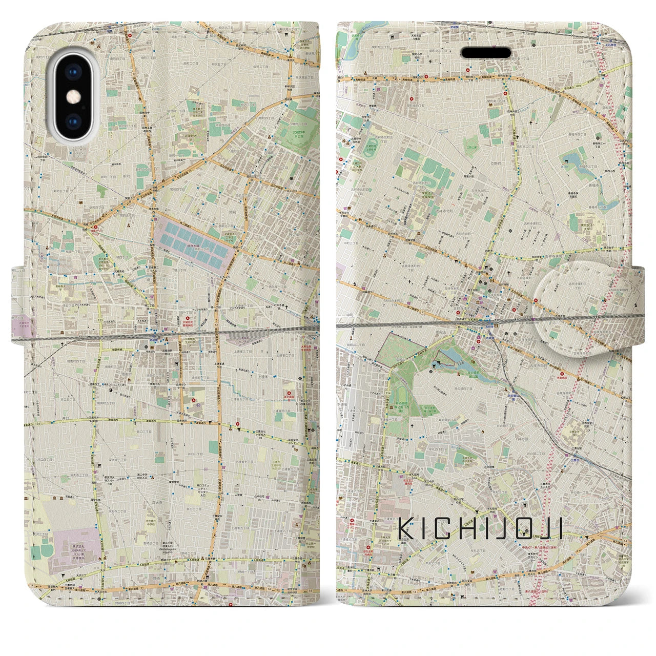【吉祥寺2(東京都)】地図柄iPhoneケース(手帳タイプ)ナチュラル・iPhone XS Max 用