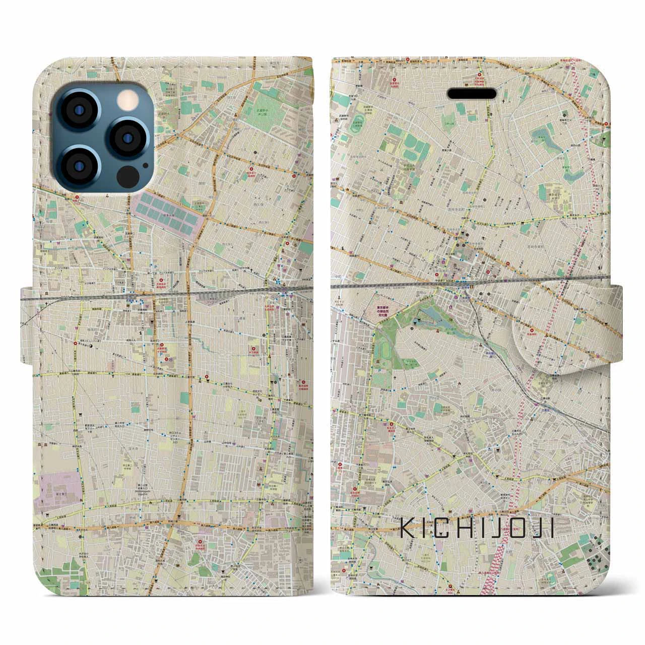 【吉祥寺(東京都)】地図柄iPhoneケース(手帳タイプ)ナチュラル・iPhone 12 / 12 Pro 用